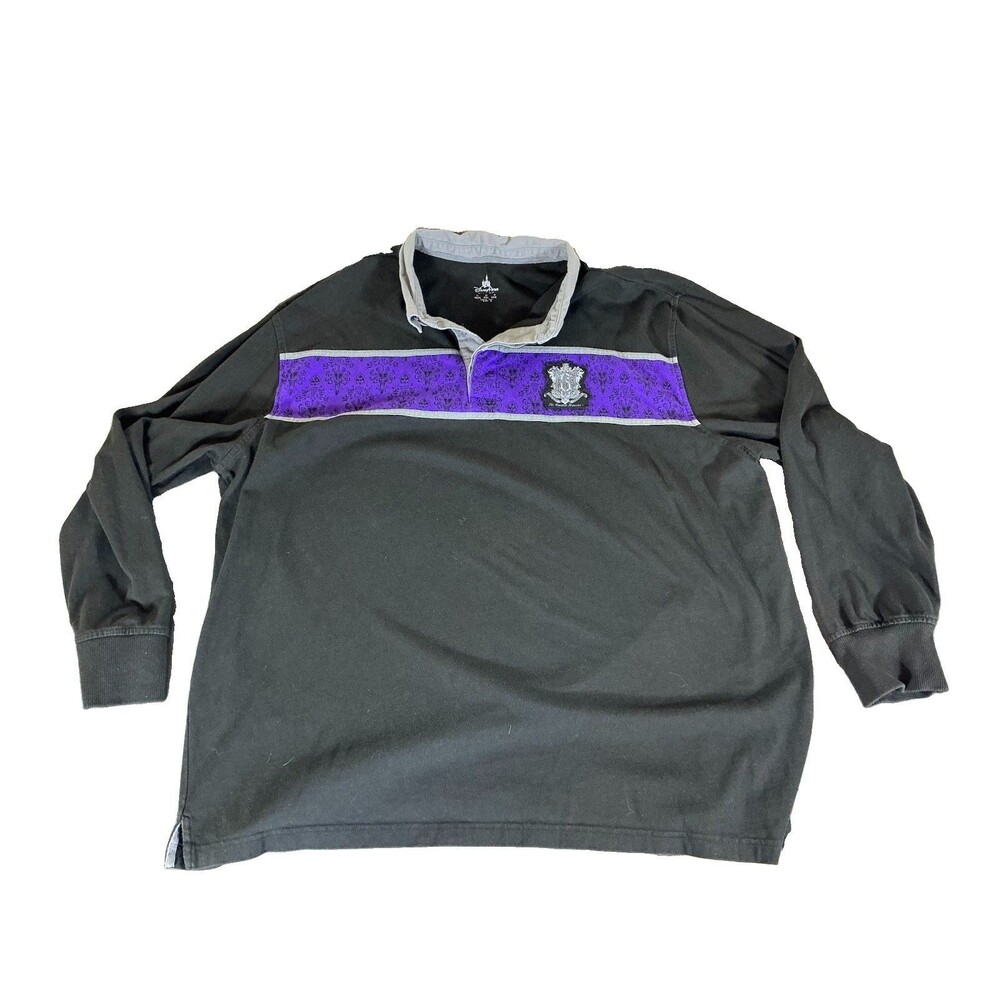 Disney The Haunted Mansion Rugby Polo Shirt XXXL Black Purple Long Sleeve Crest